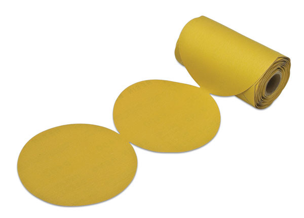 PSA disc, 6", no holes, aluminum oxide, gold, 150 grit, resin paper, 100 per roll