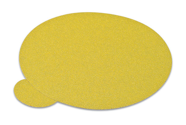 PSA disc, 5", no holes, aluminum oxide, gold, 120 grit, paper with tabs, 100 per package