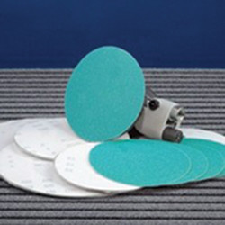 PSA disc, 5", no holes, aluminum oxide, 320 grit, filmbac with tabs, 100 per package