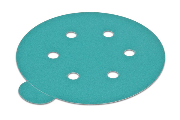 PSA disc, 6", 6 holes, aluminum oxide, 320 grit, filmbac with tabs, 100 per package