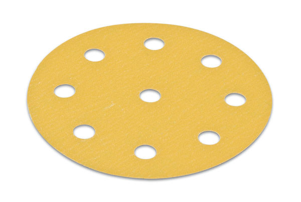 H&L disc, 5", 9 holes, aluminum oxide, gold, 80 grit, paper, 100 per package
