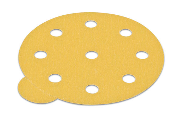 H&L disc, 6", 9 holes, aluminum oxide, gold, 280 grit, paper, 100 per package