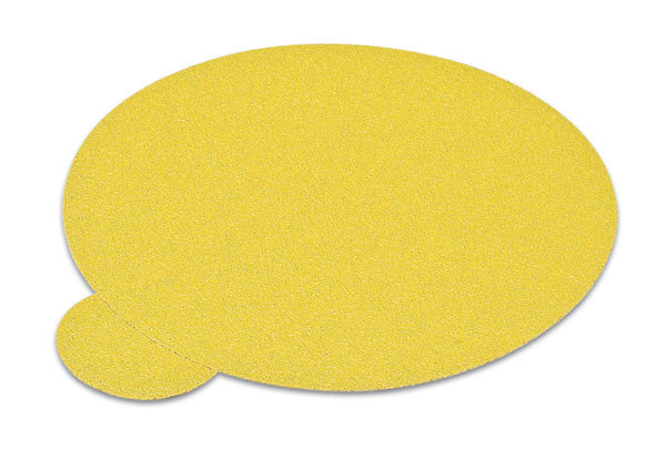 PSA disc, 6", no holes, aluminum oxide, gold, 80 grit, paper with tabs, 100 per package