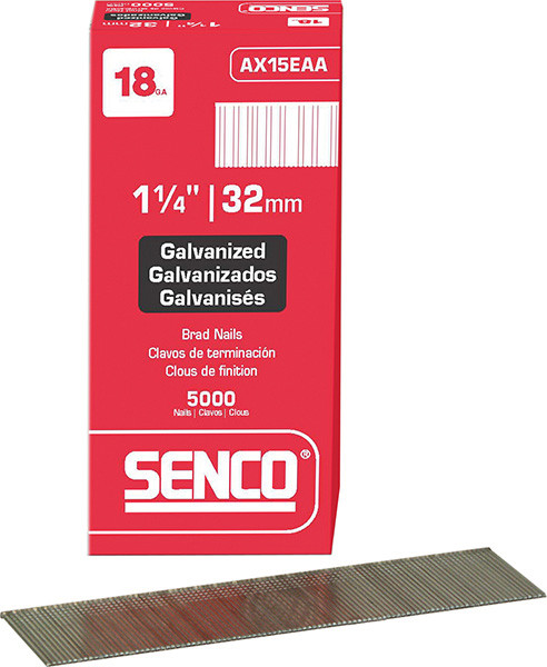Senco AY11EAA 18 gauge x 3/4" sight head straight strip brad nails galvanized