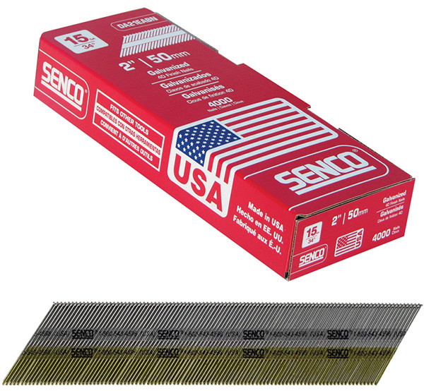 Senco DA17EABN 15 gauge x 1 1/2" chisel point 34 degree angled strip finish nails galvanized