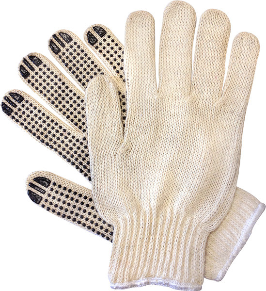 Gloves, string knit with black dots, size large