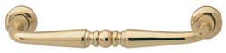 Handle, brass, polished and lacquered, M4, center to center 96mm