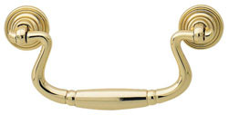 Drop Handle, zinc, gold colored polished, M4, center to center 96mm