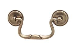 Drop Handle, zinc, burnished bronze, center to center 76mm