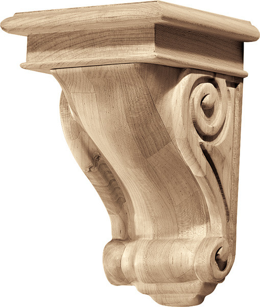 Corbel, rosette, alder, 5 3/4 x 9"