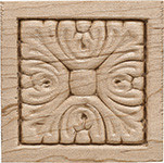 Ornament, acanthus, maple, 2 7/8 x 2 7/8 x 3/8"