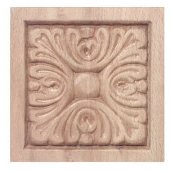 Ornament, acanthus , cherry, 2 7/8 x 2 7/8 x 3/8"