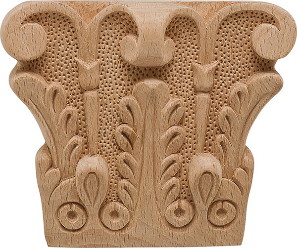 Carved Ornament, acanthus, beech, 5-1/8" x 4-1/2" x 1-9/16"