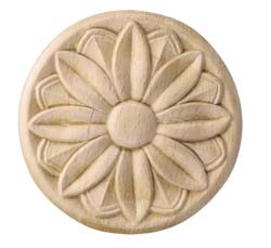 Carved Rosette, flower, oak, 3 15/16 x 5/16"