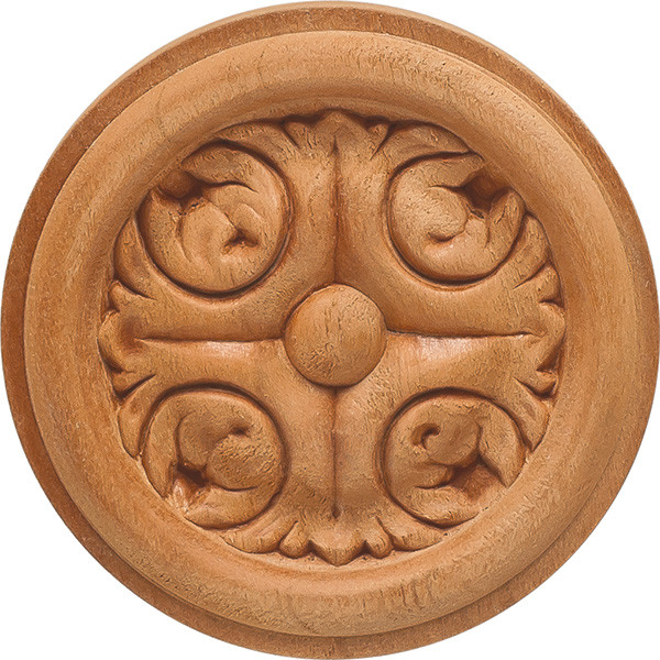 Carved Rosette, acanthus, cherry, 2 7/8 x 3/8"