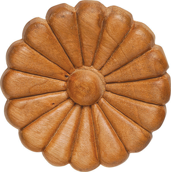 Carved Rosette, flower, cherry, 2 7/8 x 3/8"
