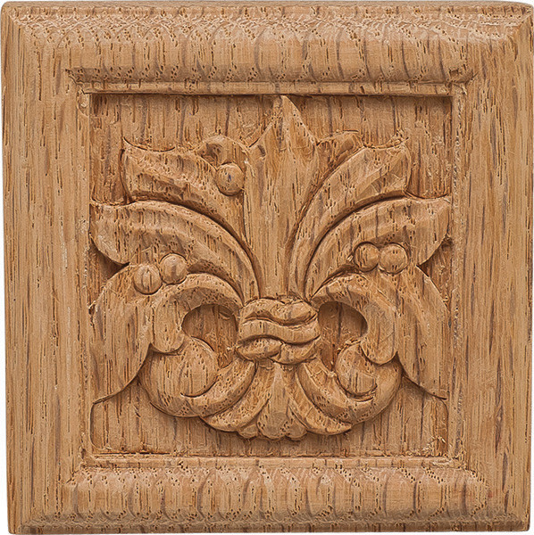 Carved Ornament, Chateau, oak, 2 7/8 x 2 7/8"