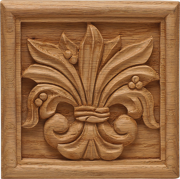 Carved Ornament, Chateau, oak, 5 7/8 x 5 7/8"