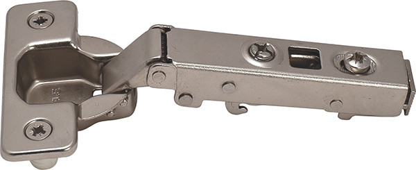 Hinge Clip-on, 110 degree, full overlay, soft closing, dowel, steel nickel-plated, Mod 14