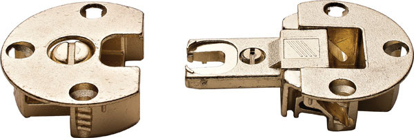 Flap Hinge, 90degree, zinc, brass-plated, diameter 35mm
