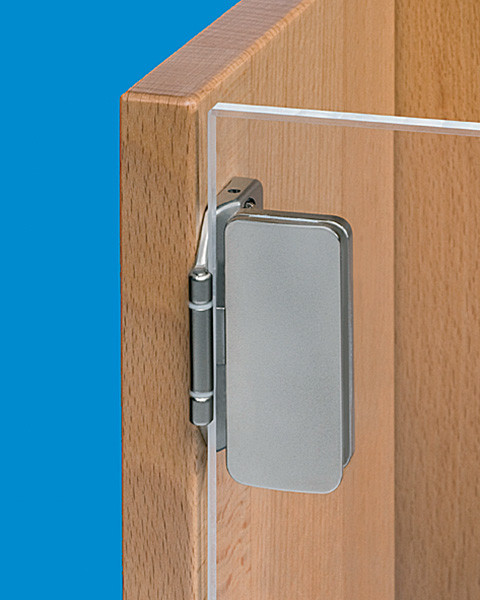 Glass Door Hinge, Grade 1, Non-bore, 220° for all-glass constructions, for glue fixing (UV glass adhesive bonds)