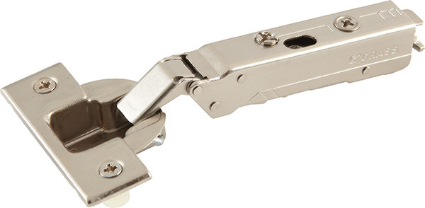 Grass Tiomos Hinge, 110 degree opening, full overlay, soft-close, dowel, steel, nickel-plated, 19mm