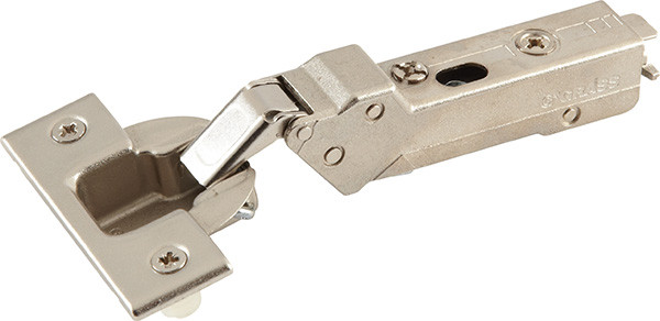 Grass Tiomos Hinge, 110 degree opening, half overlay, soft-close, dowel, steel, nickel-plated
