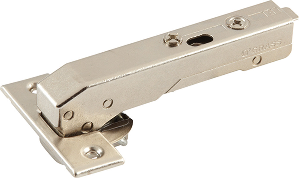 Grass Tiomos Hinge, 110 degree opening, inset, blind corner, self-close, dowel, steel, nickel-plated