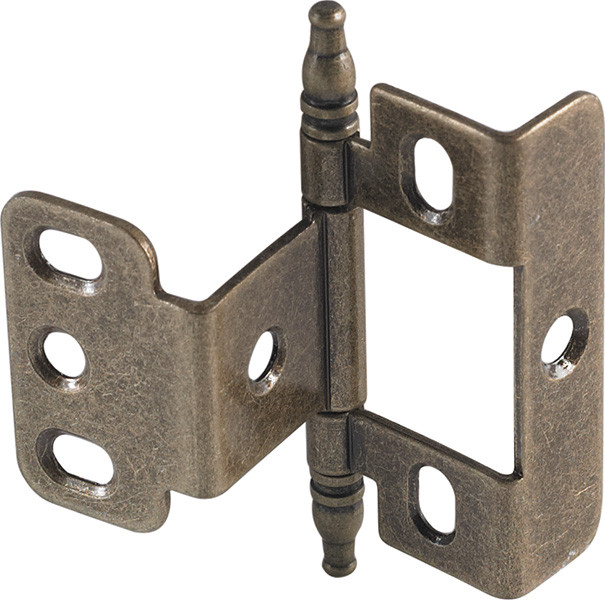 Full Wrap Non-Mortise Decorative Butt Hinge, for inset doors, steel, with minaret finial, antique brass finish