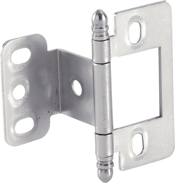 Partial Wrap Non-Mortise Decorative Butt Hinge, with ball finial, for inset doors, steel, matt nickel finish