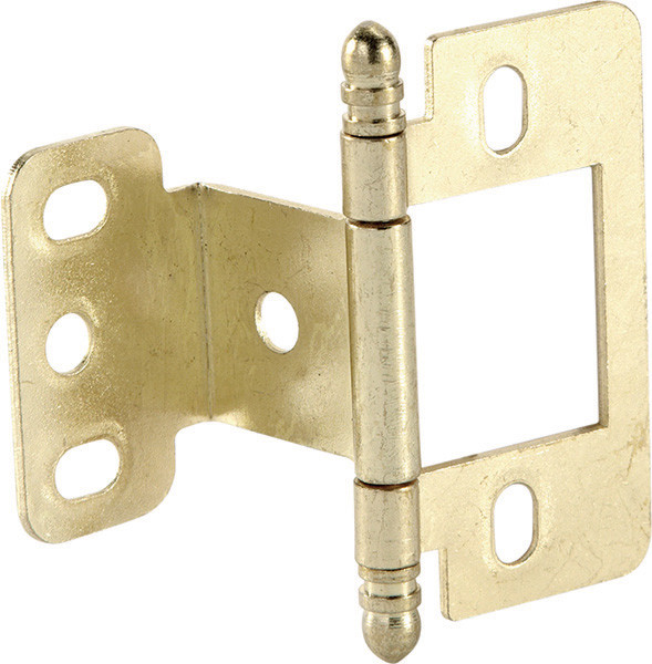 Partial Wrap Non-Mortise Decorative Butt Hinge, with ball finial, for inset doors, steel, brass plated finish