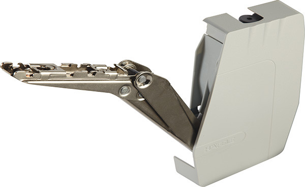 Lid Stay, free 3.15 model E, with soft close, steel, nickel plated, plastic, gray