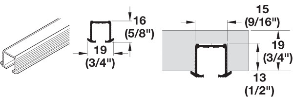 Clipo 16 Top Track for gluing, single, aluminum, 2.5 meters