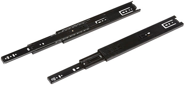 Ball Bearing Slide, Accuride CB3834, overtravel, full extension, steel, zinc-plated black, 90 lbs, 12"