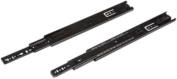 Ball Bearing Slide, Accuride CB3832SC, self-closing, full extension, steel, zinc-plated black, 100 lbs, 14"
