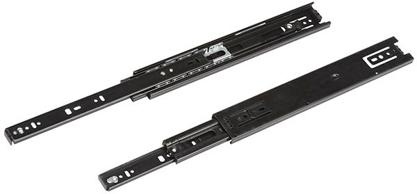 Ball Bearing Slide, Accuride CB3832SC, detent out, full extension, steel, zinc-plated black, 100 lbs, 12"