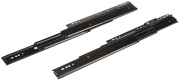 Ball Bearing Slide, Accuride CB7434, overtravel, full extension, steel, zinc-plated black, 100 lbs, 12"