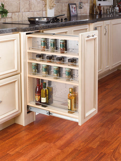 Filler Pullout Organizer with Wood Adjustable Shelves / Stainless Panel Sink & Base Accessories