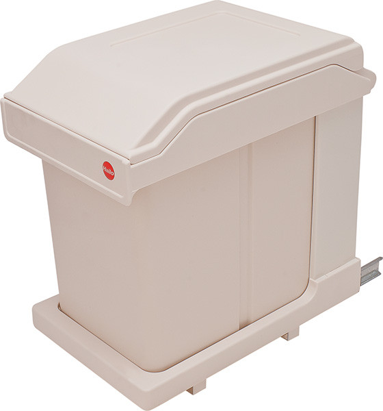 Trash Can, bottom mounted, plastic, cream, 20 liters
