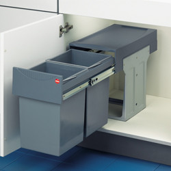Trash Can, steel, gray, bottom mounted, 2 x 15L