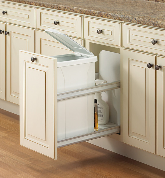 KV USC12-1-50WH Trash Can, single, bottom mounted, 50 quart, soft close, steel, white