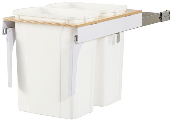 KV TSC15-2-35WH Trash Can, double, side mounted, 35 quart, soft close, steel, white