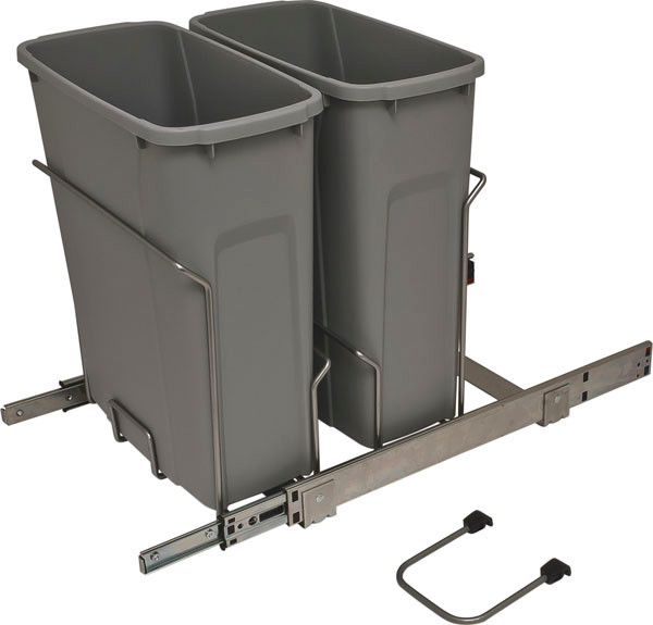 KV SCB15-2-20PT Trash Can, double, bottom mounted, 20 quart, soft close, steel, frosted nickel