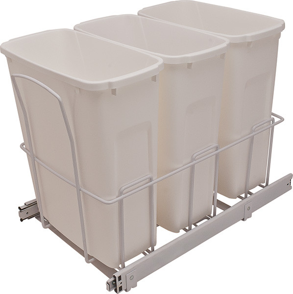 KV PSW15-3-20WH Trash Can, triple, bottom mounted, 20 quart, steel, white