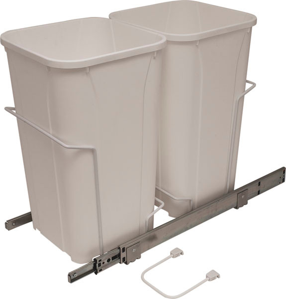 KV SCB12-2-27WH Trash Can, double, bottom mounted, 27 quart, soft close, steel, white