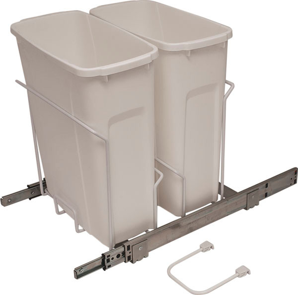KV SCB15-2-20WH Trash Can, double, bottom mounted, 20 quart, soft close, steel, white