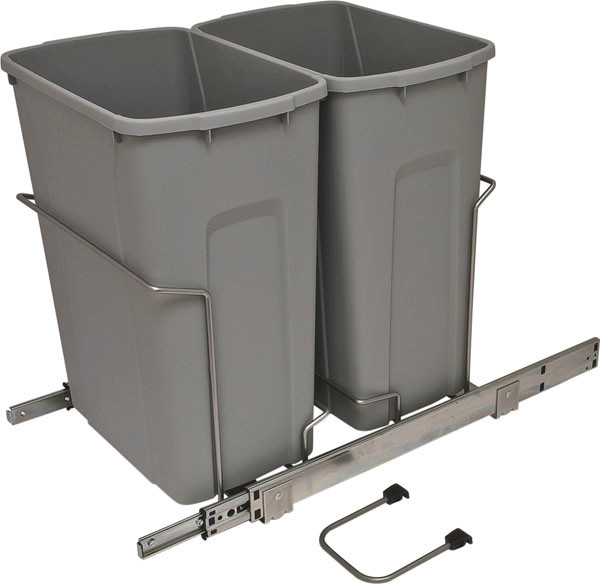 KV SCB15-2-35WH Trash Can, double, bottom mounted, 35 quart, soft close, steel, white