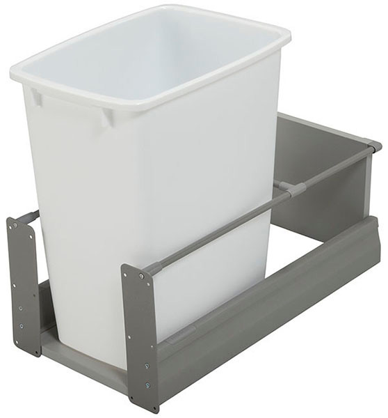 Moovit Trash Can, single, bottom mount, steel, metallic gray, 36 quart