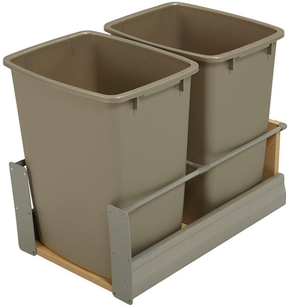 Moovit Trash Can, double, bottom mount, steel, champagne, 36 quart, 20" min height of cabinet and Internal cabinet width 14 3/4 - 16 1/4" Width