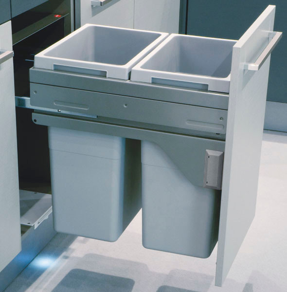 Trash Can Euro Cargo 45, gray, soft close, 2 x 35 liter bins